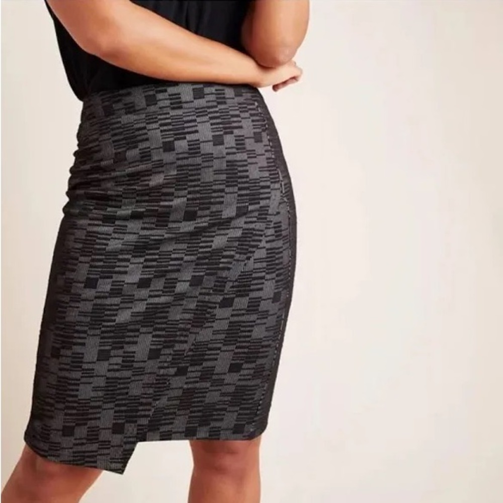 Maeve Anthropologie Bobbie Faux Wrap Pencil Skirt Black Gray